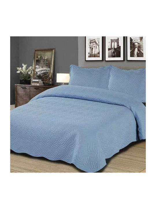To megalo pazari Set Double Coverlets Cotton Light Blue 220x240cm 3 Pieces