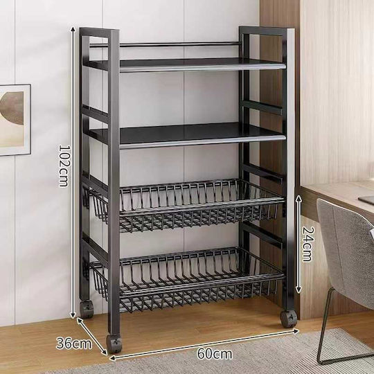Metallic Kitchen Trolley Black 98x60x32cm