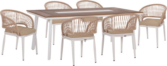 Set Dining 9 Piese Alb cu Perne Set Dining 9 Piese Alb cu Perne