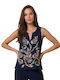 Women's Sleeveless Floral Blue Blouse
