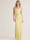 Summer Maxi Evening Slip Dress Satin with Mesh Yellow