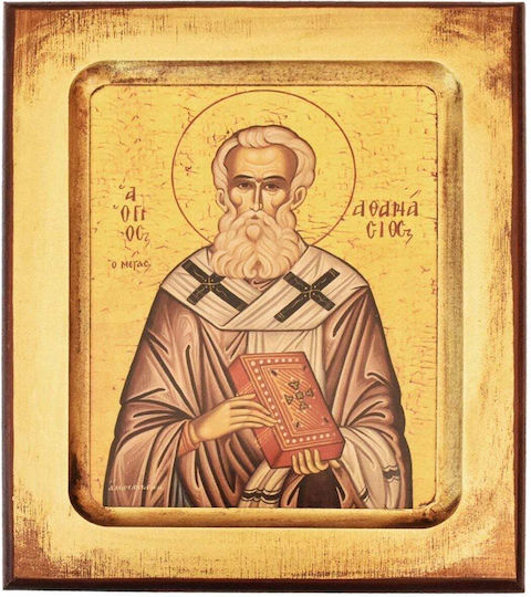 Handmade Saint Icon Saint Athanasios The Great Carved Wood 14x17cm