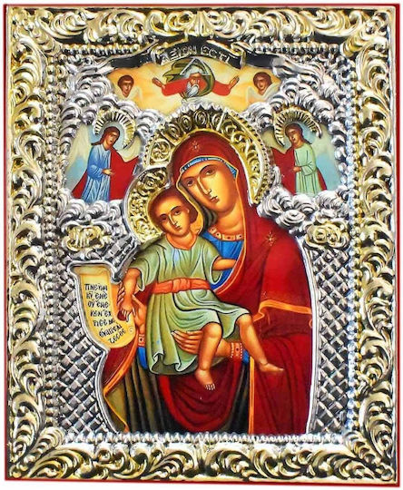 Eingelagerte Heiligenikone Maria Axion Esti Samt 16x20cm