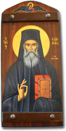 Wooden Saint Icon Saint Savvas of Kalymnos 29x62cm