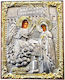 Versilberte Heiligenikone Verkündigung der Gottesmutter mit Samt 10x14cm