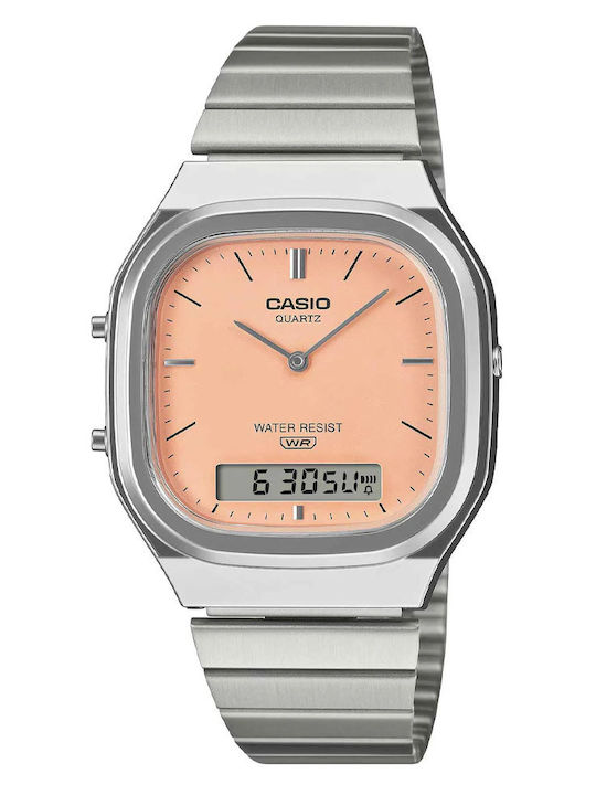 Casio Herrenuhr Batterie mit Silber Metall-Armband