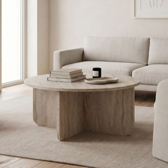 Round Central Coffee Table Hillary Wooden Travertine L80xW80xH38cm