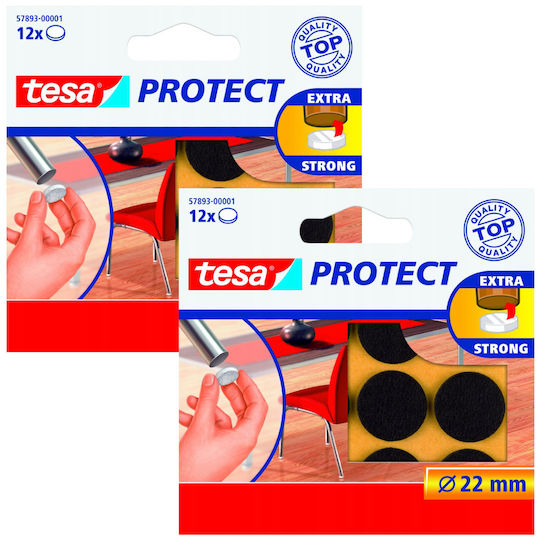 Tesa Self-adhesive Felt Pads Furniture Chairs Brown 22mm 12pcs X2