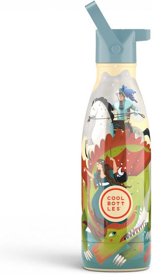 Cool Bottles Kids Water Bottle Thermos Silicone with Pop-Up Cap Green 350ml