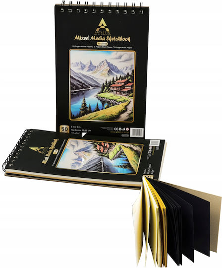 Artistiq A5 Spiral Skizzenbuch 50 Blätter 3 Bunte Zeichenpapiere 120g/m2