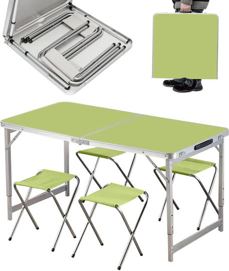 Set Masă din Aluminiu pentru Camping Pliabil în Valiză 28x28x33cm Verde
