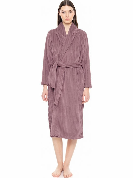 Pink Label Χειμερινή Γυναικεία Ρόμπα Dusty Pink