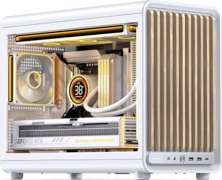 D33 Gaming Mini Tower Computer Case with Side Window Wood / White
