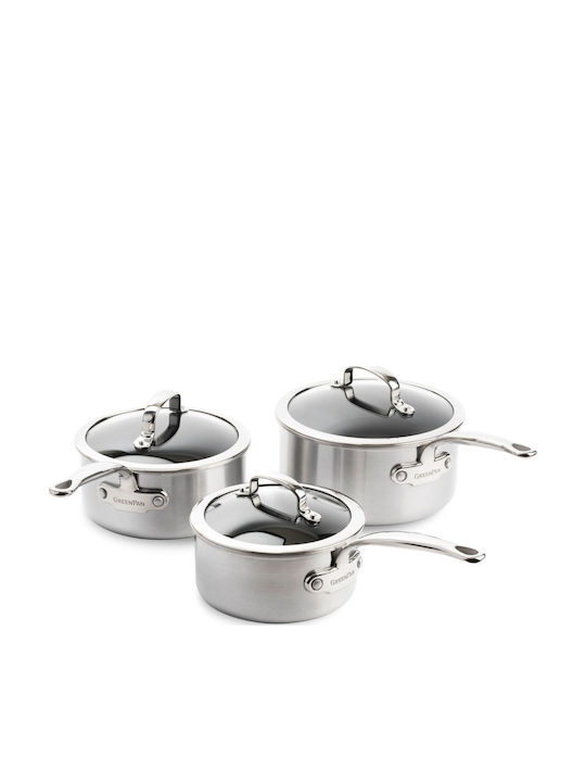 Green Pan Комплект Съдове за Готвене от Неръждаема Стомана с Керамично Покритие 3 Части