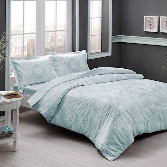 Tac Set Duvet Cover 2 Pieces Cotton Satin 160x220cm Single With Pillowcase & 1 Bed Sheet Mint Green