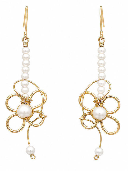 Ios Silver Gold Plated Dangle Earrings with Stones & Pearls