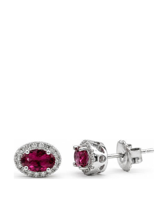 Ios Silver Earrings with Fuchsia Stones