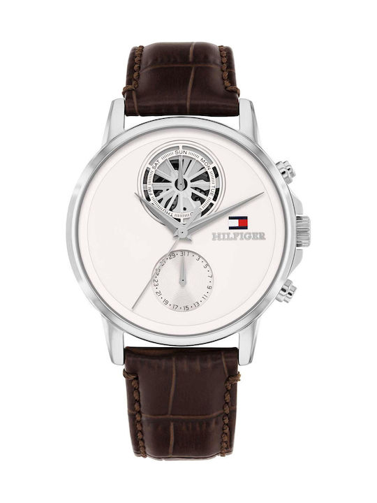 Tommy Hilfiger Stewart Ανδρικό Ρολόι Μπαταρίας με Καφέ Δερμάτινο Λουράκι