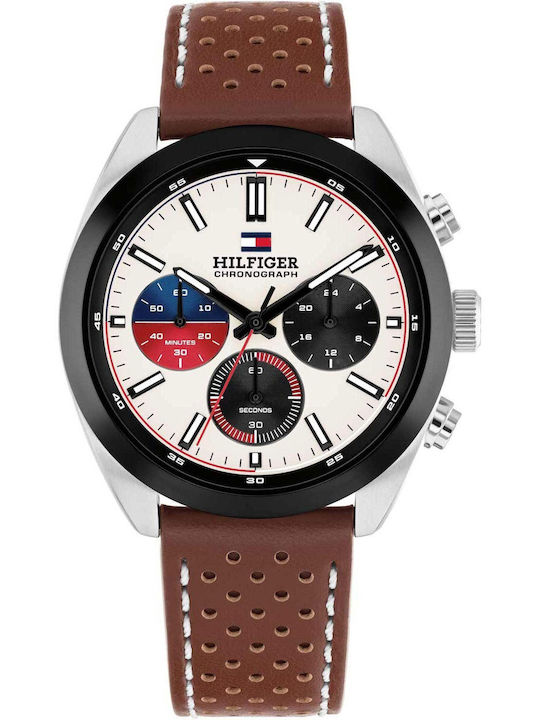 Tommy Hilfiger Hudson Men's Chronograph Battery Watch with Brown Leather Strap