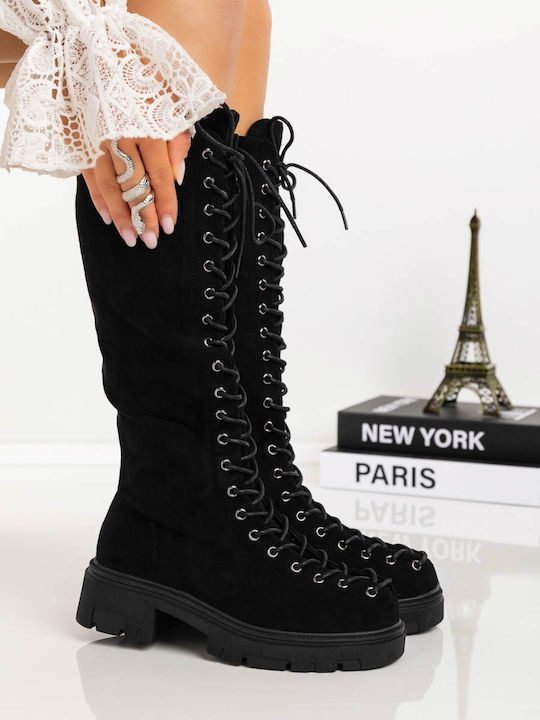 Women's Boots with Medium Heel & Fur Black