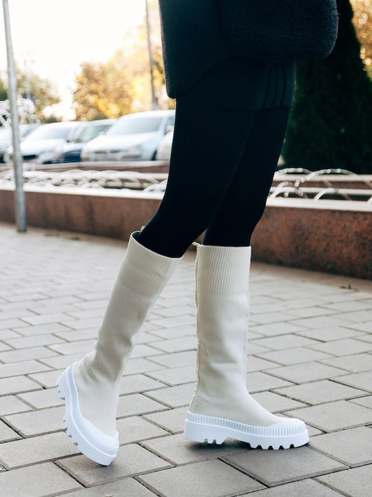 Damenstiefel mit Mittelhohem Beigen Absatz