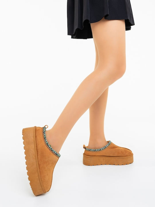 Winter Women's Slippers with Fur Yellow