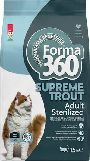 Forma 360 Hrană Uscată Fără Cereale pentru Pisici Adulte Sterilizate cu Sistem Urinar Sensibil cu Păstrăv 1.5kg