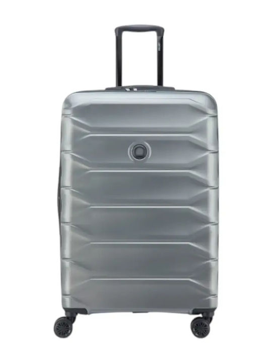 Delsey Meteor Голям Твърд Куфар За Пътуване Сребърен Височина 76см