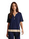 Women's Blouse with V Neckline Blue
