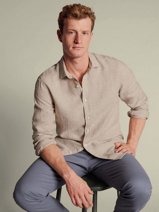 Charles Tyrwhitt Λινό Πουκάμισο Μπέζ