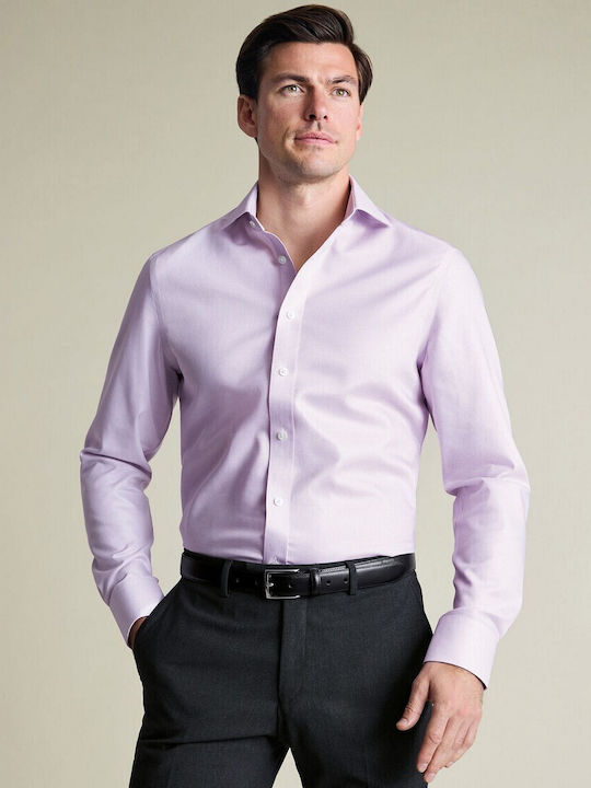 Charles Tyrwhitt Βαμβακερό Πουκάμισο Λιλά Ανοιχτό