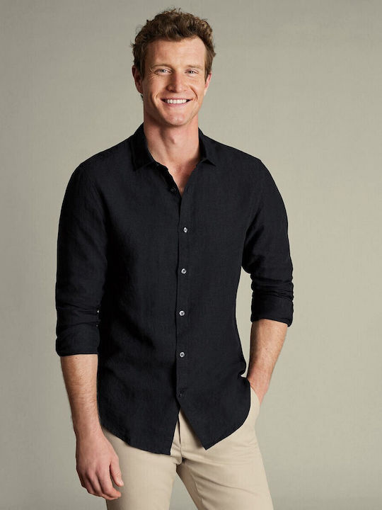 Charles Tyrwhitt Leinen Hemd Normale Passform Schwarz