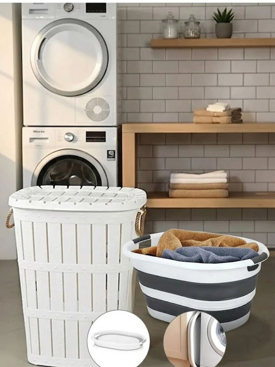 SteweHome Σετ Καλάθια Απλύτων Ψάθινα Πτυσσόμενα 65lt Λευκό