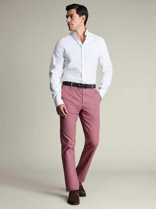 Men's Trousers Chinos Elastic Slim Fit Pink Dark