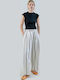 Damen Hochgeschnittenes Stoffhose in Breit Bein Stil Gestreift Ivory