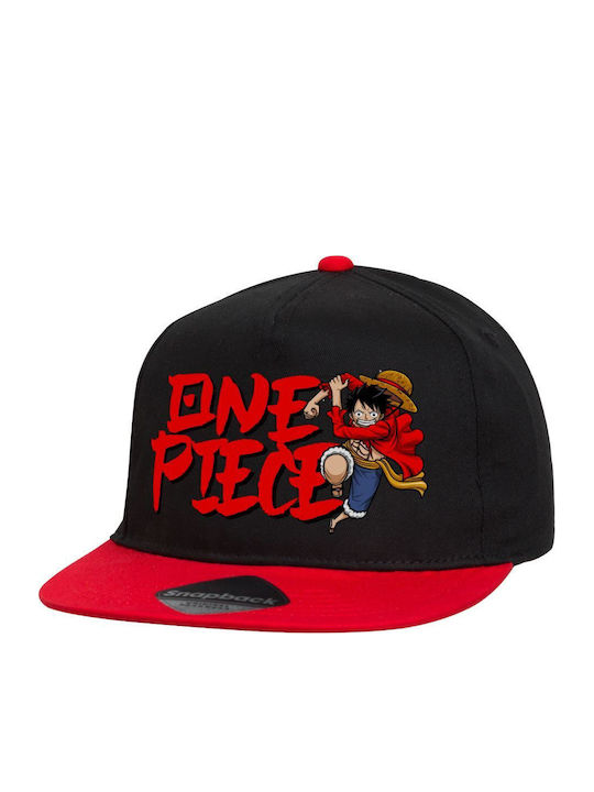 One Piece Flat Snapback Cap Black Red 100% Cotton Unisex One Size