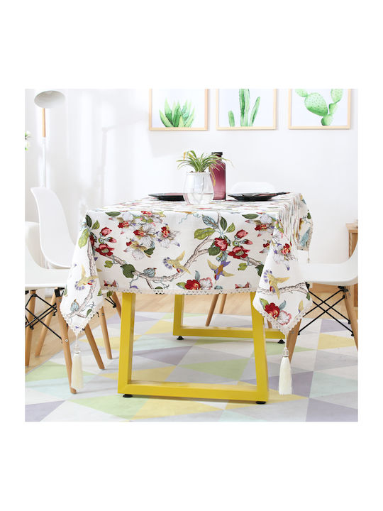 FRIPIA Linen Tablecloth With White Lace 140x200cm
