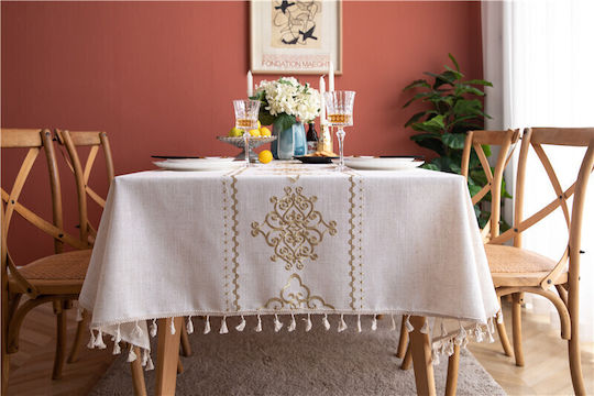 FRIPIA Linen Tablecloth With Ecru Embroidery 140x250cm