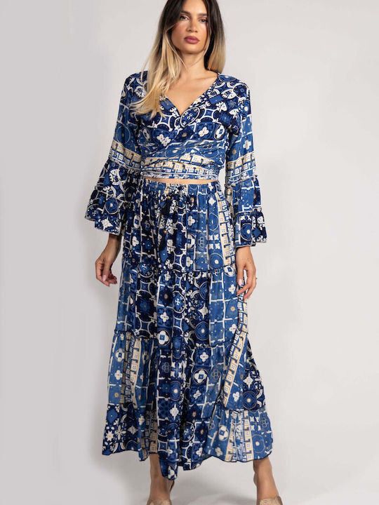 BelleFille Σετ με Maxi Φούστα Μπλε Εμπριμέ
