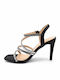 Fabric Sandals with Strass Black