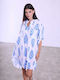 Celestino Women's Caftan Shirt Asymmetric Pockets Loose Fit Blue