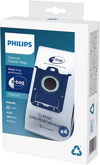 Set Saci Filtru Philips S-bag Fc8021/03 Durată Lungă Capacitate 3l 4 Bucăți Fc8021/03