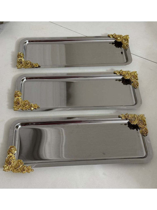 Stewehome Set of 3 Rectangular Shaped Serving Presentation Trays Stainless Steel Gold Accessories 33x13 Cm