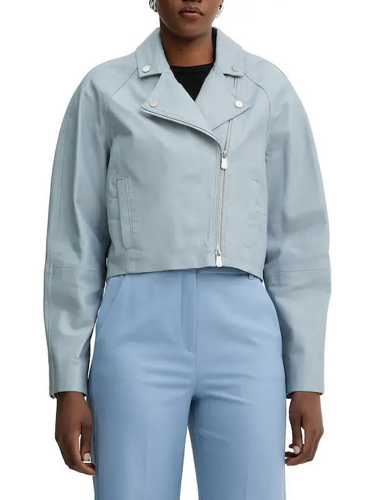 Δερμάτινο Γυναικείο Biker Jacket Azzurro Light Blue