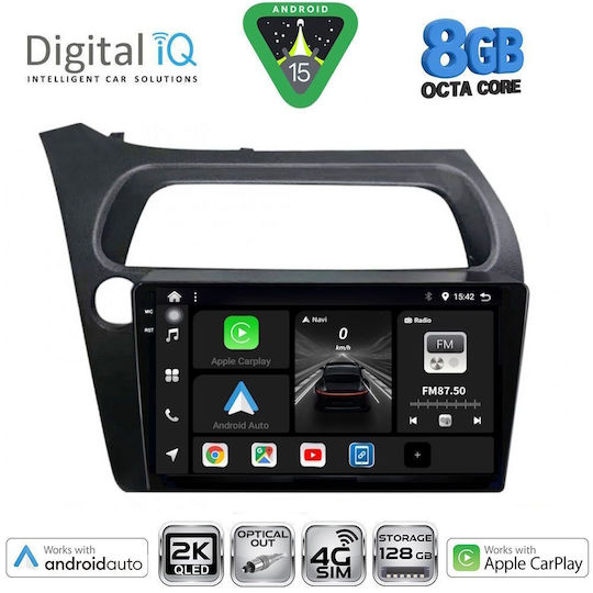 Digital IQ Car Audio System for Honda Civic 2006-2012 Bluetooth USB WiFi GPS Apple CarPlay Android Auto with 9" Touch Screen