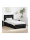 Pat Single Din Lemn Negru Cu Plăci Potrivit Pentru Saltea 90x200cm