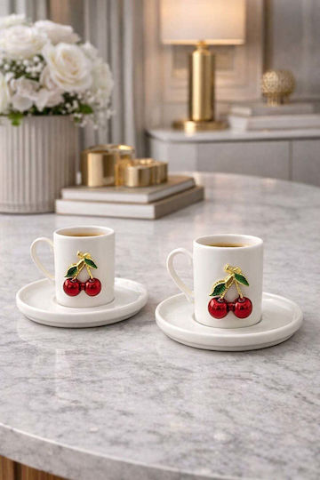 SteweHome Сет Кафяви Чаши от Порцелан Бели 85ml 2 Бройки