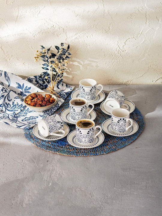 SteweHome Set Coffee Cups Made of Blue Porcelain 90ml 6 Pieces