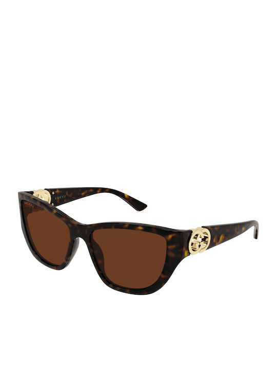 Gucci Women's Sunglasses with Brown Tortoiseshell Frame and Brown Lens GG2122S 003