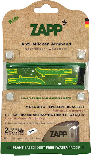 Zapp Mosquito Repellent Waterproof Kids Crocodile 1 Bracelet +2refills